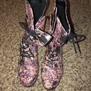 Pink Floral Combat Boots SZ 10